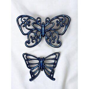 Set Of 2 Syroco Inc. Vintage Butterfly Wall Decor Plastic Blue Finish